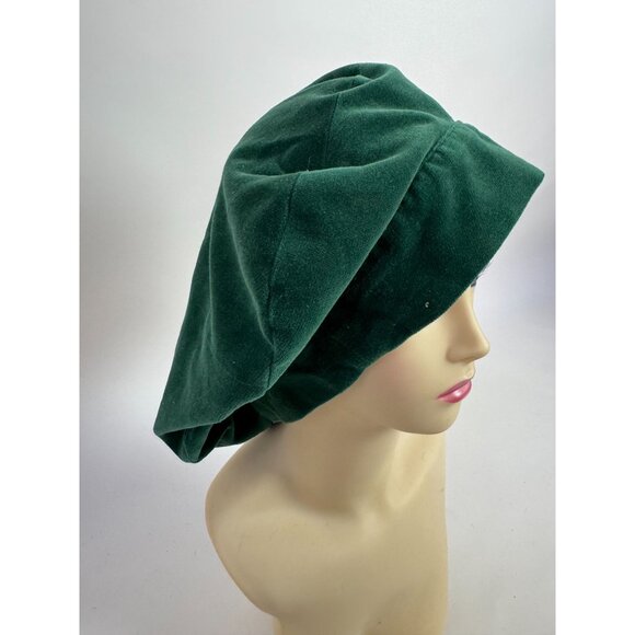 Vintage Green Velvet Slouch Beret Hat For Women Handmade Soft Fabric 1980s Style main image 5